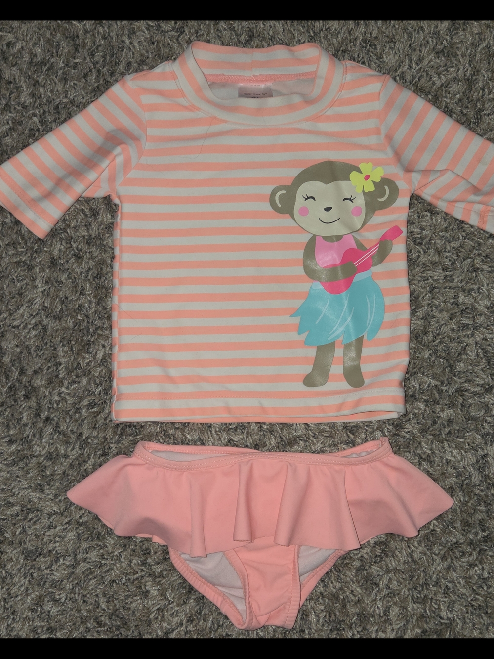 Toddler Pink Stripe Rash Guard Set with Monkey Print